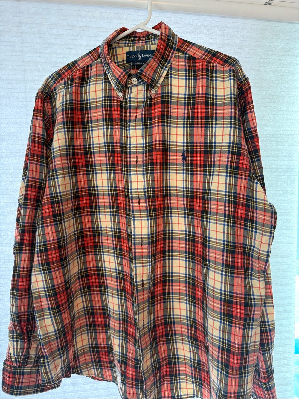 Ralph Lauren Men's Red, Cream & Navy Plaid Button-Down Shirt